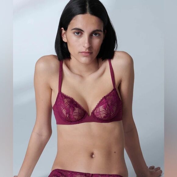 SIMONE PERELE Victoire Lace Demi Underwire Bra Half Cup Burgundy 34B 34C 34D New - Picture 3 of 10